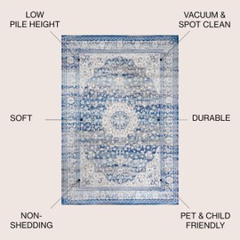 JONATHAN Y BMF109A-5 Scala Ornate Bohemian Medallion Indoor Area-Rug Vintage Floral Traditional Easy-Cleaning High Traffic Bedroom Kitchen Living Room Non Shedding, 5 X 8, Blue