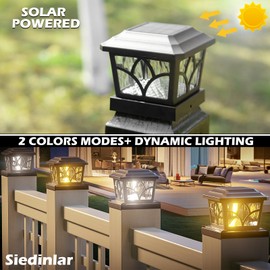 SIEDiNLAR Solar Post Cap Lights Outdoor 4 Modes 40 LEDs Aluminum Glass Deck Post Light for 4x4 5x5 6x6 Wooden Vinyl Posts Fence Patio Decor, Warm White & Cool White Dynamic Lighting Black (2 Pack)