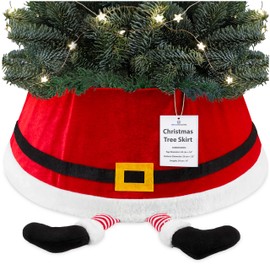 DECO EXPRESS Christmas Tree Skirt - Funny Christmas Santa Tree Cover - Festive Cover Decoration - Different Designs (Red Santa - Top 42cm/Base 56.5cm)