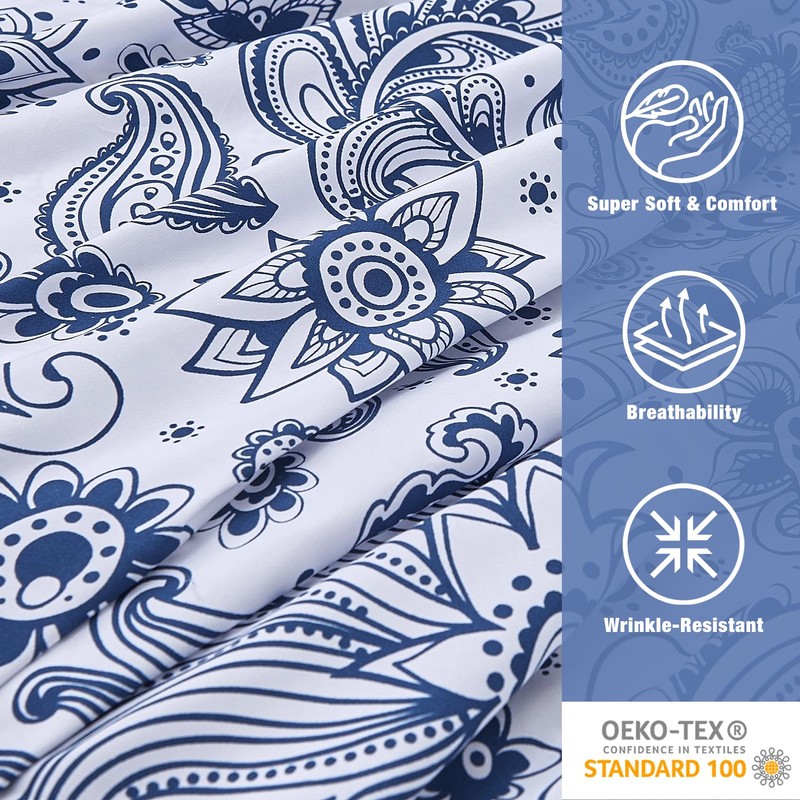 JSD Navy Blue Paisley Sheet Set Twin Size, 3 Piece