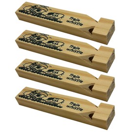 AllTopBargains 4 Wooden Train Whistles Choo Choo Wood Classic Toy Sound Kids Party Favor 5-3/4"