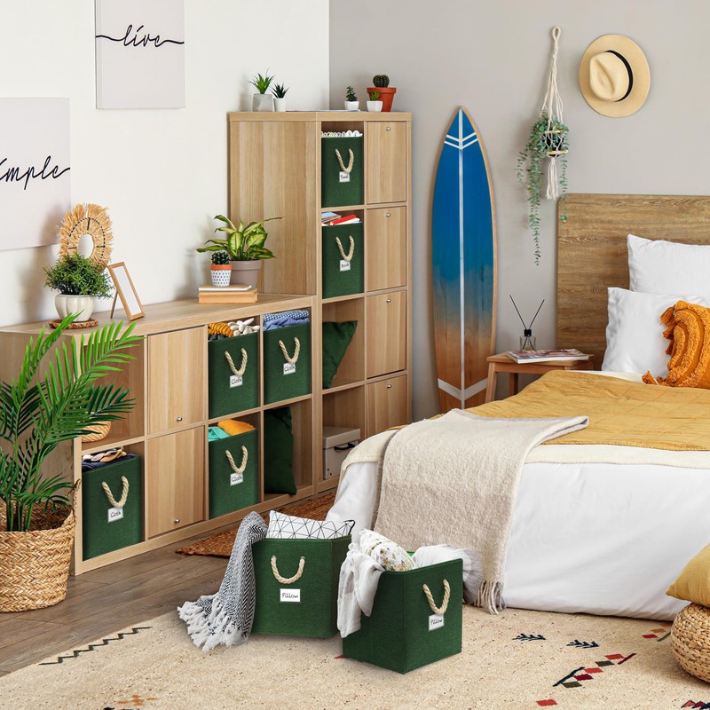 Simple Houseware 4 Pack Cube Storage Bin With Braided Handles,