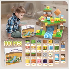 CEMECER 100PCS Magnetic Blocks - Zombies Theme Building Toys for Kids 3+,Toddler Building Magnet Toy of STEM Sensory Game,Magnet Cubes Classroom,Outdoors or Home Construction Toys Gifts.