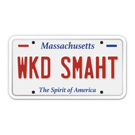 Squiddy Wkd Smaht Funny Massachusetts Boston State License Plate Style - Vinyl Sticker Decal for Phone, Laptop, Water Bottle (3.5" Wide)