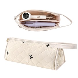 RSRSLEII Large Quilted Hair Tools Travel Bag,Aesthetic Waterproof Hair Styling Accessories Storage Case for Flat Irons,Straightener,Curling Iron,Hair Dryer,Dyson Airwrap Travle Bag（05White Bow）