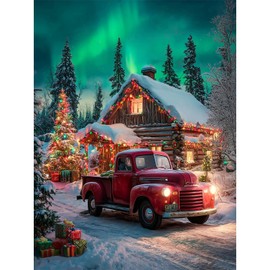 xackcme Red Truck Diamond Painting Kits for Adults, Christmas Diamond Art Kits for Adults, Round 5D Aurora Gem Art Kit for Adult DIY Crafts Kit Gift Home Wall Decor Gifts (16x12 inch)