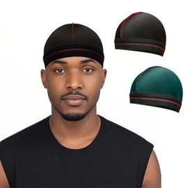 ForceWave Wave Cap for 360 Waves, Breathable Compression Stocking Cap for Men, Elastic Hair Protector for Sleeping and Daily Use (2 Pack) Black Green