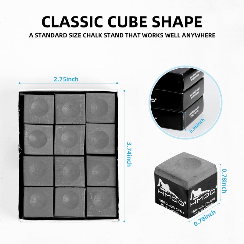 HMQQ Billiards Chalk (Gray Set of 12)