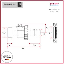 Schläfer 704411 | HS Drain Valve Ball Valve Male Thread 1/2 Inch DN15, PN16 with Hose Nozzle and Cap, Yellow Brass, Brass Fitting.