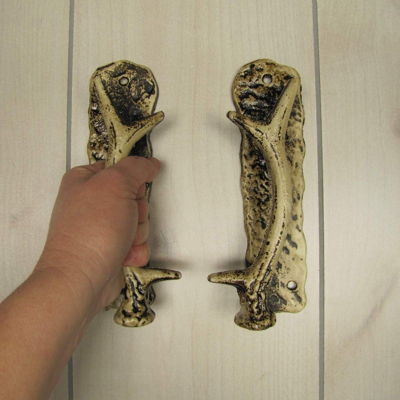 Treasure Gurus Cast Iron Deer Antler Sliding Door Handle Set