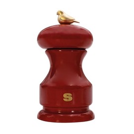 Bisetti Bird Red Lacquered Beechwood Salt Mill With Adjustable Grinder, 11 cm / 4.33 Inch
