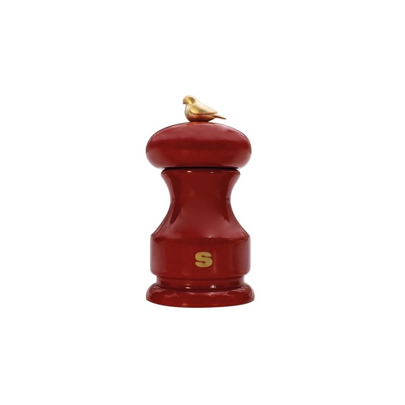 Bisetti Bird Red Lacquered Beechwood Salt Mill With Adjustable Grinder,