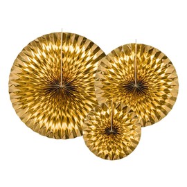 Party Deco Conf. 3 Round Paper Rosettes, Gold Colour, RPK12-019M