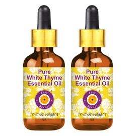 dève herbes Pure White Thyme Essential Oil (Thymus vulgaris) with Glass Dropper Natural Therapeutic Grade Steam Distilled (Pack of Two) 100mlx2 (6.76 oz)