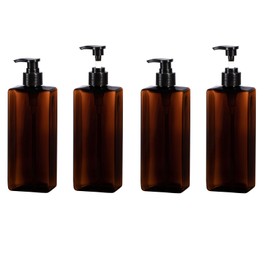 Shower Pump Bottles, Yebeauty 4pcs 17oz 500ml Empty Refillable Pump Bottle Lotion Soap Dispenser Liquid Container Plastic Soap Dispenser for Shampoo Kitchen,Bathroom Body Wash, Amber