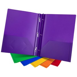 Folder with Two Pockets, Pack of 6 A4 Portfolio Folders, Plastic Corner Binder Folder, File Folder with Prong Fasteners for Office, School, Travel