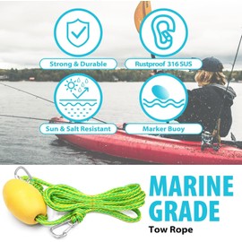 Zodazoqa Heavy Duty Float Rope for Kayak Tow Line, Anchor Marker Buoy, Drift Sock Harness, Jet-Ski PWC Boat Accessories，Lake Jet Ski Boat Accessories (15ft)