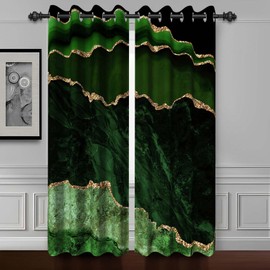 Baocicco Green Gold Marble Window Curtains for Bedroom Art Fluid Golden Texture Drapes Living Room Luxury Modern Design Grommets Blackout Curtain 2 Panels W53xL63 Inch Green Marble-2