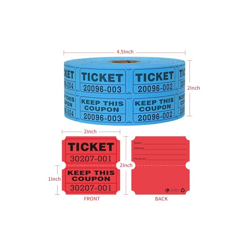 L LIKED 2000 Raffle Tickets Double Rolls 50/50 Stub Tickets