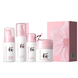 4PCS Sakura Skincare Set, Cleanser, Toner, Serum, Face Cream, Hydrating, Smooth Skin