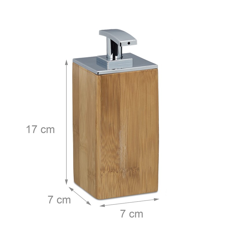 Relaxdays 2 x Soap Dispenser Bamboo Refillable Square H x