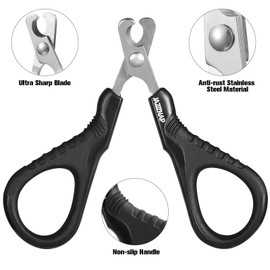 JAZZZNAP Cat Nail Clippers, Pet Nail Cutter Kitten Nail Trimmers for Cat, Puppies, Birds, Curved and Flat Tips with Non-Slip Handle, Black 2Pcs