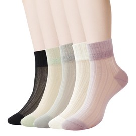 5 Pairs Ankle Sheer Socks Pop Socks Women Thin Cool Mesh Summer Nylon Sock Breathable for Ladies Girls