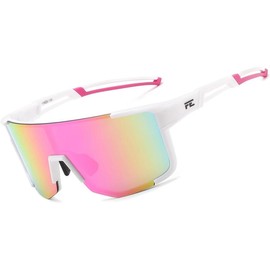 FEISEDY Cycling Glasses Sports Sunglasses for Men Women, Lightweight TR90 Frame UV400 MTB Running Fishing Baseball B0224 - Color: White Frame Blue Mirrored Lens, Size: Large