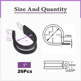 Swpeet 26Pcs Heavy Duty 1 Inch Rubber Cushioned 304 Stainless Steel Hose Clamps, P Clamps, Metal Clamp Tube Holder, Perfect for Pipes, Hoses, Cables, Fuel Lines