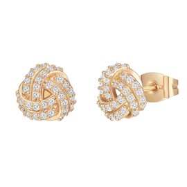 PAVOI 14K Gold Plated 925 Sterling Silver Post Cubic Zirconia Love Knot Stud Earrings, 14K Gold Plated in Yellow Gold