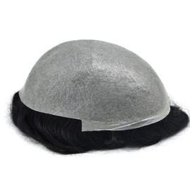 LYRICAL HAIR Toupee - Ultra Thin Skin Men's Hair Replacement System 0.04mm Super Thin Poly All V-Looped Hair Pieces (#1B30 1B# Off Black +30% Synthetic Grey-100% Light to Medium Density)