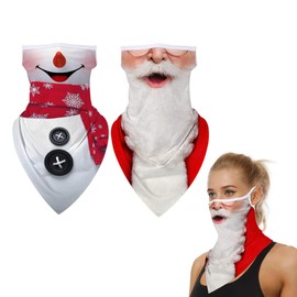 ZZLBZN Christmas Face Masks for Adults Bandana, 2Pcs Santa Face Masks for Adults Reusable, Christmas Masks with Ear Loops Face Scarf Seamless Adjustable Neck Gaiter for Men and Women