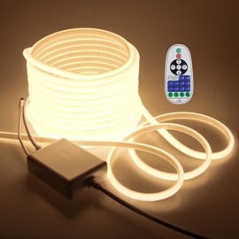 Samsion COB Outdoor LED Strip Lights Waterproof 50ft Dimmable LED Rope Light with Reomote AC 110V~120V Cuttable Flexible FCOB COB Light Strip Warm White 3000K for Building Garden Commerical Decor