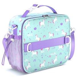 YOLAY Kids Lunch Bag, Double Insulated Lunch Bag Kids Girls Boys, Durable, Spacious with Zippered Pocket, Adjustable Straps & Handles, Bento Lunch Bag for School & Outdoor - Unicorn (Smart)
