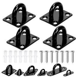 GLARKS 36pcs M8 Stainless Steel Pad Eye Plate Hook Kit, Square Eye Plate U Hooks Heavy Duty Ceiling Hooks and Carabiner Clips Snap Hook for Ceiling and Mounting Hanging Hardware