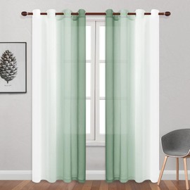 DWCN Light Sage Faux Linen Ombre Sheer Curtains - 84 inches Long Gradient Semi Voile Curtains for Bedroom and Living Room, Set of 2 Grommet Top Window Curtain Panels, 52 x 84 Inches Long, Sage Green