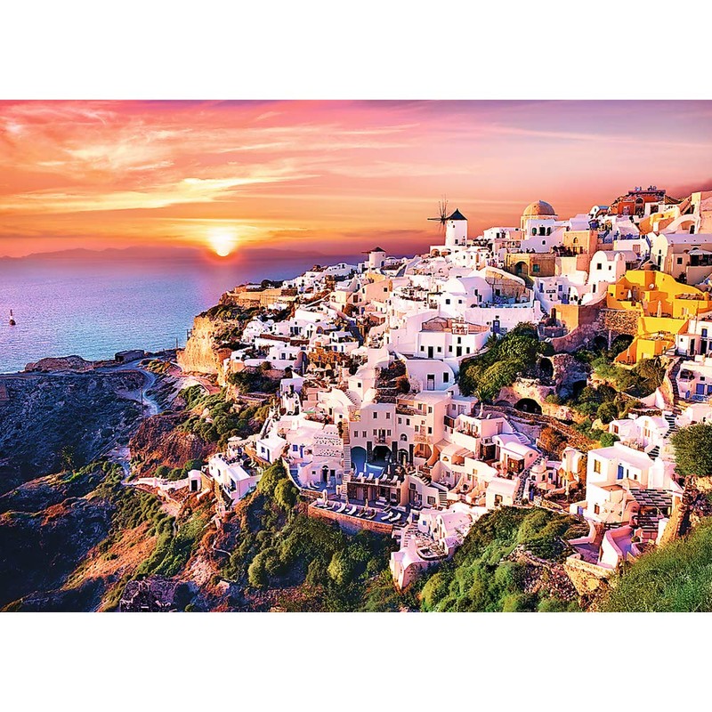 Trefl Sunset Over Santorini 1000 Piece Jigsaw Puzzle Red 27"x19"