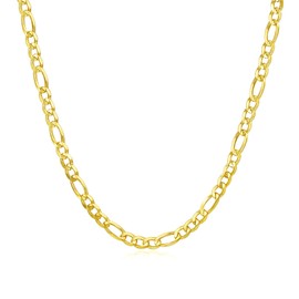 Dacc & Aya Sterling Silver Diamond-Cut Figaro Chain for Men Women Figaro Link Chain with Lobster Clasp for Boy Girl, Yellow Gold Plated, 3mm, 22 Inches (with a Gift Box)