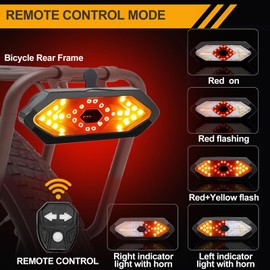 Bike taillight USB Bike Turn Signal with Remote Control Bicycle Tail Light Waterproof Safety Warning Horn Real Light with 2 Types of Brackets (Set B)