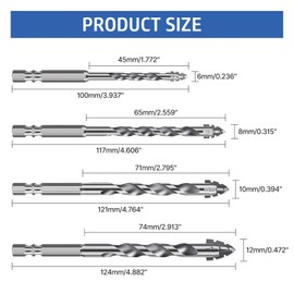 Sawtooth Drill Set, High-Strength Eccentric Drill, 4-Cutting Saw Tooth Drill Kit with 1/4 Hex Shank, Carbide Tip, for Ceramic, Concrete, Wood (Silver, 6+8+10+12 mm)