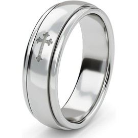 Fidget Ring - 925 Sterling Silver Anxiety Rings - Spinner Rings for Women & Men - 360° Spinning Rotatable Ring to Relieve Stress & Worry - Cross Design - Platinum Plated - Size O