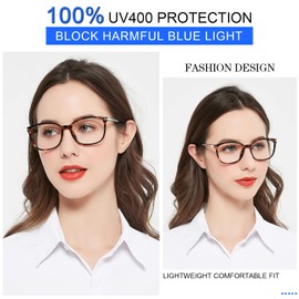 MARE AZZURO Blue Light Blocking Reading Glasses 3.0 Women Trendy Square Computer Readers 100 125 150 175 200 225 250 275 300 350 400 500 600 (Tortoise, 300)