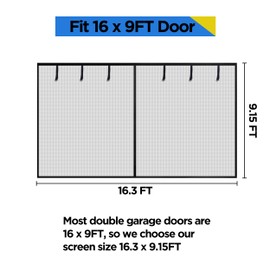 HBlife Garage Screen Doors for 2 Car Garage,16x9FT Fiberglass Magnetic Garage Door Screen, Hands Free Retractable Garage Net Screen Door Mesh with 6 Roll Up Starps and 30 Magnets for Patio, Gym, Porch