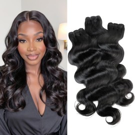 lynch 12A Human Hair Bundles, Body Wave Bundles Human Hair 3X Triple Lifespan, Thick Glossy Hair Bundle, Cambodian Quick Weave Hair 3 Bundle, 16 18 20 Inch Natural Black