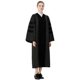 GraduationMall Classic Doctoral Graduation Gown with Black Velvet Trim 57FF(6'0"-6'2")
