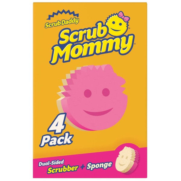 Scrub Daddy Scrub Mommy Washing Up Sponge - Dual Sided Scrubbing Non Scratch Scourers, Kitchen Sponges Washing Up Cleaning Products, Dish Scrubber, FlexTexture Firm & Soft - Assorted 4 Pack