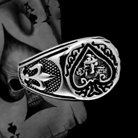 Yomo Ace of Spades Skull Ring Band, Adjustable Fit - Fashion Gothic Biker Punk Style