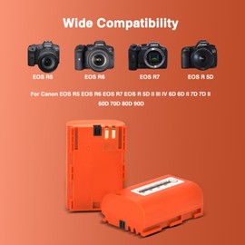 Hisewen LP-E6NH LP-E6N LP-E6 Battery 2800mAh 1 Pack with Type-C Fast Charging for Canon EOS R5 R6 R6 II R7 R 5D II III IV 6D 6D II 70D 80D 90D