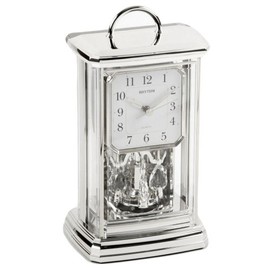 RHYTHM Silver Tone Mantel Clock - Analogue 12 Hour Display Quartz Contemporary