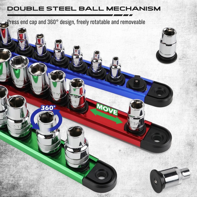 Magnetic Socket Holder Organizer Set: 9-Piece Detachable 1/4, 3/8, 1/2